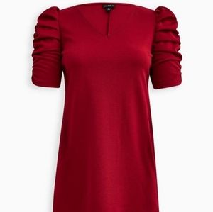 Torrid Mini Textured Knit Puff Sleeve Dress Red